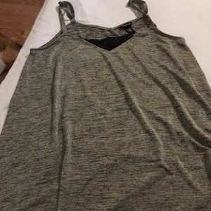 1X Gold & Black Heathered Tank Top with Lace